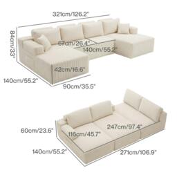 Rackhams Modular Sectional Sofa Convertible U Shaped Sofa Corner Living Room - thumbnail 3