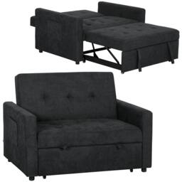 Rackhams 2 Seater Sofa Bed Convertible Bed Settee with Pillows, Black - 1 - Loveseat - Black - thumbnail 2