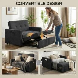 Rackhams 2 Seater Sofa Bed Convertible Bed Settee with Pillows, Black - 1 - Loveseat - Black - thumbnail 4