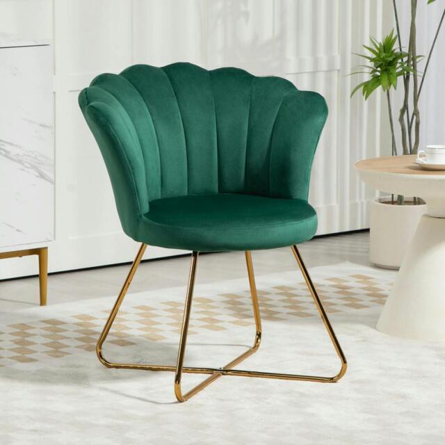 Rackhams Accent Chair, Velvet Armchair with Lotus Backrest - Green - image 1