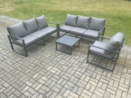 Rackhams Aluminium 7 Seater Outdoor Garden Furniture Lounge Sofa Set with Square Coffee Table Chair Dark Grey - thumbnail 2