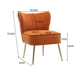 Rackhams Velvet Cocktail Chairs Accent Chairs with Gold Legs - Orange (Frosted Velvet) - thumbnail 5