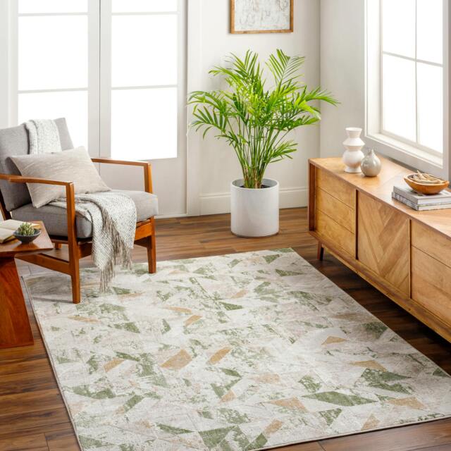 Rackhams San Francisco-Abstract Green Tan Taupe Modern Marble Rug - 160 x 213 cm - image 1