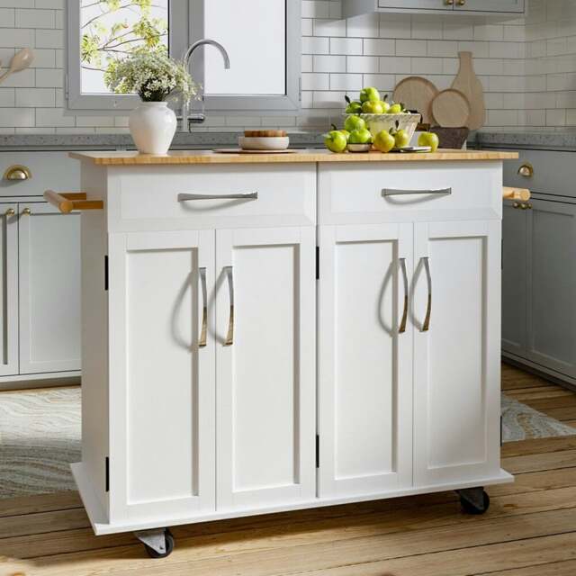 Rackhams 3ft Wooden Large Catering Trolley Cart Kitchen Cabinet with Drawer - White - image 1