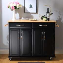 Rackhams 3ft Wooden Large Catering Trolley Cart Kitchen Cabinet with Drawer - White - thumbnail 4