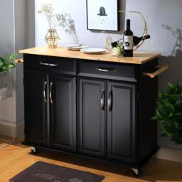 Rackhams 3ft Wooden Large Catering Trolley Cart Kitchen Cabinet with Drawer - White - thumbnail 5