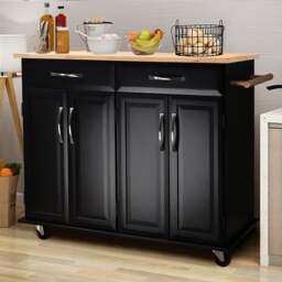 Rackhams 3ft Wooden Large Catering Trolley Cart Kitchen Cabinet with Drawer - White - thumbnail 6