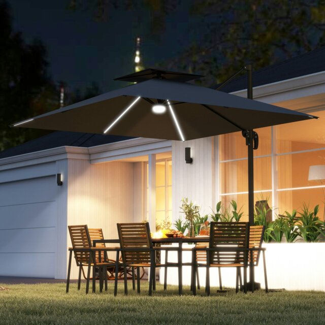 Rackhams 2.5m Cantilever Parasol, Garden Parasol with Lights, Dark Grey - Dark Grey - 246L x 246W x 260H cm