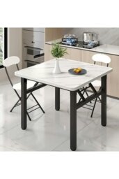 Rackhams Square 60cm Folding Coffee Table with Marble Effect Top - White - thumbnail 5
