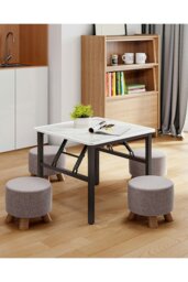 Rackhams Square 60cm Folding Coffee Table with Marble Effect Top - White - thumbnail 4