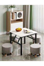 Rackhams Square 60cm Folding Coffee Table with Marble Effect Top - White - thumbnail 3