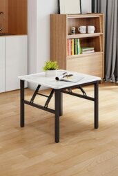 Rackhams Square 60cm Folding Coffee Table with Marble Effect Top - White - thumbnail 1