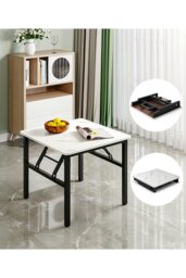 Rackhams Square 60cm Folding Coffee Table with Marble Effect Top - White - thumbnail 2