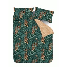 Rackhams Tropic Tiger Leaf Reversible Duvet Cover Set - Green - Double - thumbnail 5