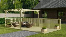 Rackhams Rectangular Pergola And Decking Kit With Balustrade V.8 - Rustic Brown - 3.6m x 4.2m - thumbnail 4