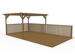Rackhams Rectangular Pergola And Decking Kit With Balustrade V.8 - Rustic Brown - 3.6m x 4.2m