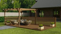 Rackhams Rectangular Pergola And Decking Kit With Balustrade V.8 - Rustic Brown - 3.6m x 4.2m - thumbnail 5