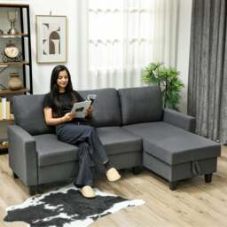 Rackhams Fold-Out Convertible Sofa Bed with Removable Covers, Charcoal Grey - Grey - thumbnail 4
