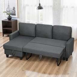 Rackhams Fold-Out Convertible Sofa Bed with Removable Covers, Charcoal Grey - Grey - thumbnail 2