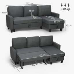 Rackhams Fold-Out Convertible Sofa Bed with Removable Covers, Charcoal Grey - Grey - thumbnail 3
