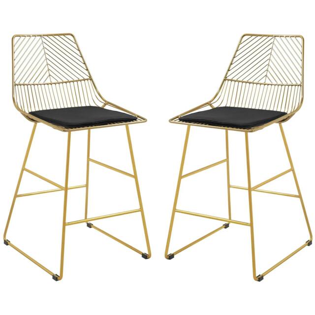 Rackhams Set of 2 Bar Stools, Modern Counter Height Breakfast Bar Chairs with Wire Metal Frame for Kitchen, Dining Room, Gold - image 1