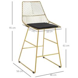 Rackhams Set of 2 Bar Stools, Modern Counter Height Breakfast Bar Chairs with Wire Metal Frame for Kitchen, Dining Room, Gold - thumbnail 3