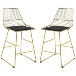 Rackhams Set of 2 Bar Stools, Modern Counter Height Breakfast Bar Chairs with Wire Metal Frame for Kitchen, Dining Room, Gold - thumbnail 1
