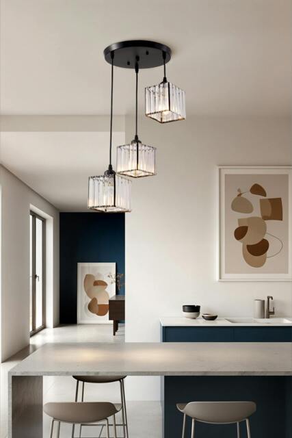 Rackhams 3-Light Crystal Ceiling Pendant Light Fixture - Black - One Size - image 1