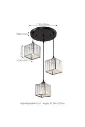 Rackhams 3-Light Crystal Ceiling Pendant Light Fixture - Black - One Size - thumbnail 3