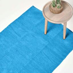Rackhams Cotton Plain Chenille Rug with Natural Trim - Blue - 110 x 170 cm - thumbnail 1