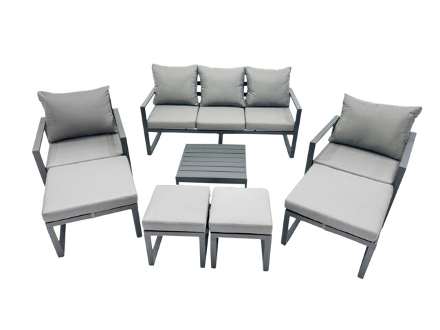 Rackhams Outdoor Garden Furniture Set Aluminium Lounge Sofa Square Coffee Table Sets with 4 Stools Dark Grey - image 1