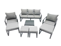 Rackhams Outdoor Garden Furniture Set Aluminium Lounge Sofa Square Coffee Table Sets with 4 Stools Dark Grey - thumbnail 1