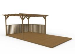 Rackhams Rectangular Pergola and Decking Kit With Balustrades V.2 - Rustic Brown - 2.4m x 3.6m
