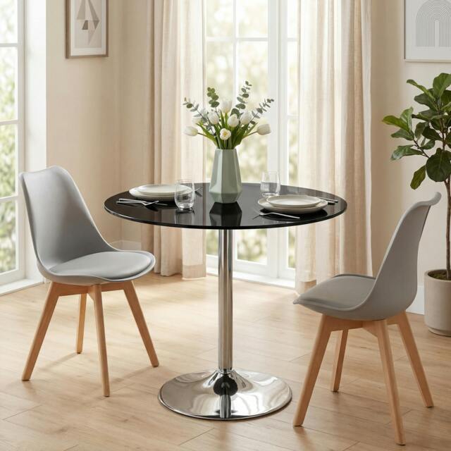 Rackhams Round Bar Table, Dining Table with Tempered Glass Top and Steel Frame - 80 x 80 x 77 cm - Black - image 1