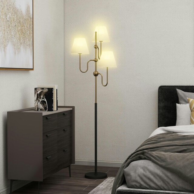Rackhams 3-Light Floor Lamp, 165 cm Tall Standing Lamp with Foot Switch - Gold Tone - image 1