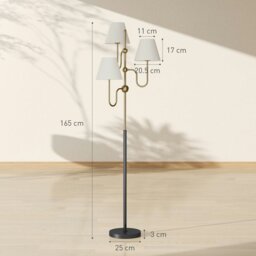 Rackhams 3-Light Floor Lamp, 165 cm Tall Standing Lamp with Foot Switch - Gold Tone - thumbnail 5