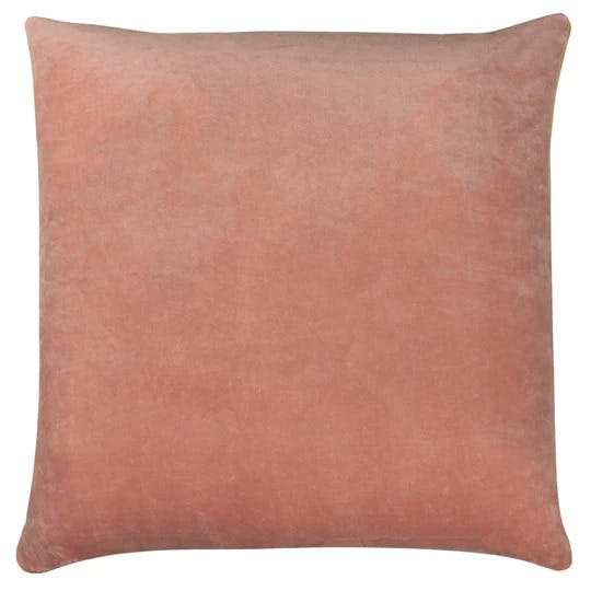 Rackhams Tanda Velvet Square Cushion Cover - Pink/Ochre Yellow - One Size - Pink/Ochre Yellow - 100% Cotton - image 1