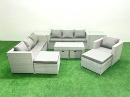 Rackhams Outdoor Rattan Garden Furniture Set with Grey Cushions Luxury 11 Seater with Coffee Table and 2 Side Tables For Conservatory,Patio - thumbnail 2