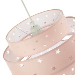 Rackhams Triple Tier Pink Cotton Fabric Kids Pendant Shade with Stars Decor - thumbnail 4