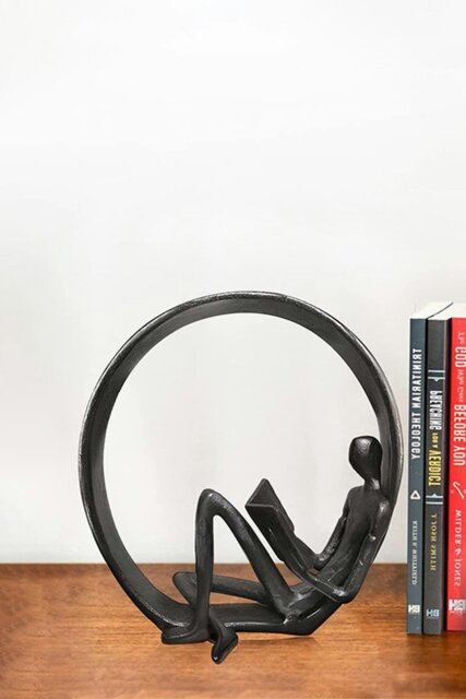 Rackhams Metal Statue Reading Men in Circle Desktop Ornament Figurines - Black - image 1
