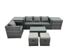 Rackhams Outdoor Coffee Table Sofa Armchair Set with 2 Side Tables 2 Small Footstools Garden Furniture Set Dark Grey Mixed - thumbnail 2