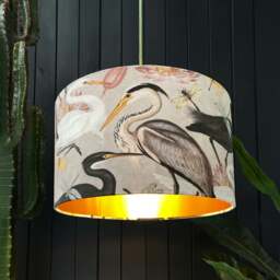 "Rackhams Bird Song Velvet Lampshade in Bone With Gold Lining - Ceiling Pendant / Arc Lamp - 40cm Diameter x 25cm Height (16"" x 10"")" - thumbnail 2
