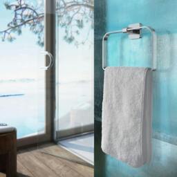 Rackhams Polished Chrome Rectangular Towel Ring (W) 20cm Wall Mounted with Concealed Screws Bathroom Towel Holder - thumbnail 2