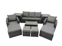 Rackhams Outdoor Reclining Chair 3 Seater Sofa Coffee Table Set Garden Rattan Furniture Set 9 Seater with 4 Stools 2 Side Tables Dark Grey - thumbnail 2