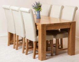 Rackhams Kuba Large Oak Dining Table with Washington Leather Chairs - 6 chairs - Ivory - thumbnail 1