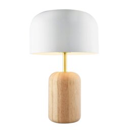 Rackhams Modern Designer Wooden Table Lamp with White Gloss Domed Metal Shade - thumbnail 2