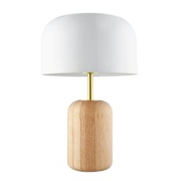 Rackhams Modern Designer Wooden Table Lamp with White Gloss Domed Metal Shade