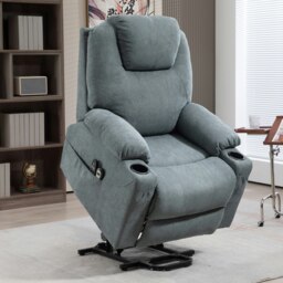 Rackhams Lift Chair with Vibration Massage, Heat, Easy Assembly - Metal - Charcoal Grey - Linen-look polyester - thumbnail 1