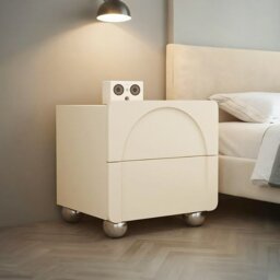 Rackhams Niomi Bedside Table, Cream - White - thumbnail 2