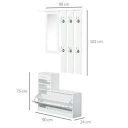 Rackhams 2PC Shoes Storage Chest Cloths Rack Unit w/Mirror Multiple Shelves Large Storage Capacity Shoes Cabinet 6 Hooks Cloth Rack White - thumbnail 3